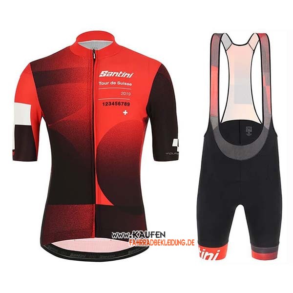 Tour de Suisse Kurzarmtrikot 2019 und Kurze Tragerhose Rot Shwarz